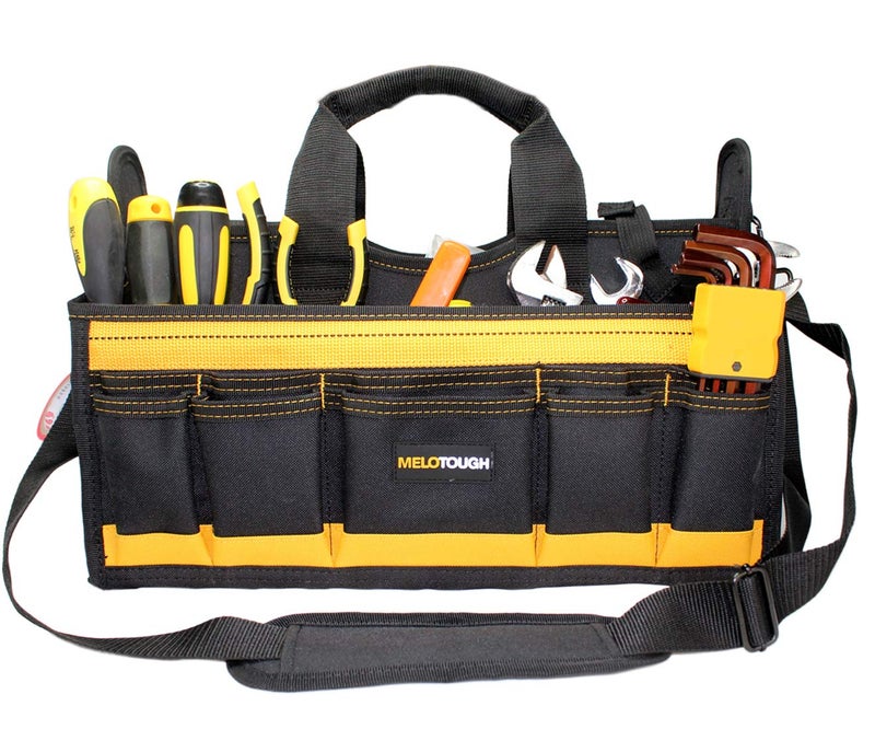 MELOTOUGH Electrician Tool Bag with shoulder strap 17 inch, HAVC Tool bag, Open Top Tool Carrier with plastic tray for construction DIY,Electrical,Technician - Image 2